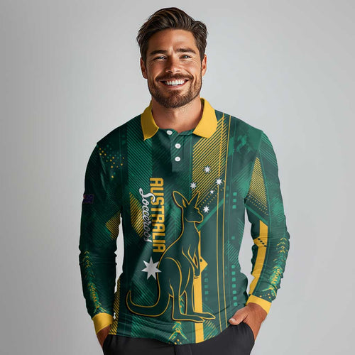 Australia Socceroos 2026 Custom Long Sleeve Polo Shirt Go Aussie Kangaroo National Color