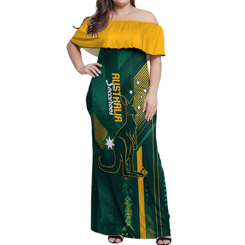 Australia Socceroos 2026 Custom Off Shoulder Maxi Dress Go Aussie Kangaroo National Color