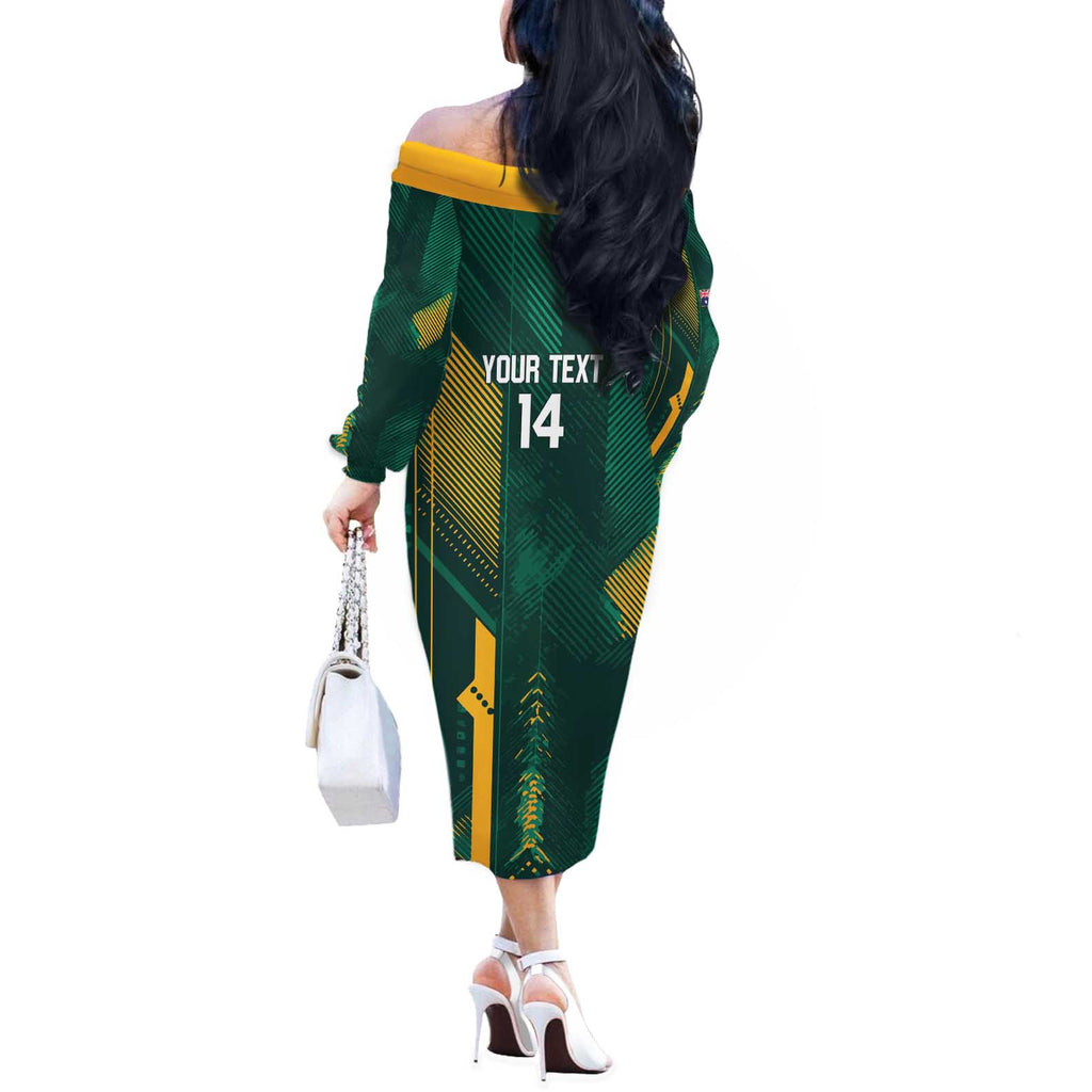 Australia Socceroos 2026 Custom Off The Shoulder Long Sleeve Dress Go Aussie Kangaroo National Color