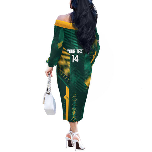 Australia Socceroos 2026 Custom Off The Shoulder Long Sleeve Dress Go Aussie Kangaroo National Color