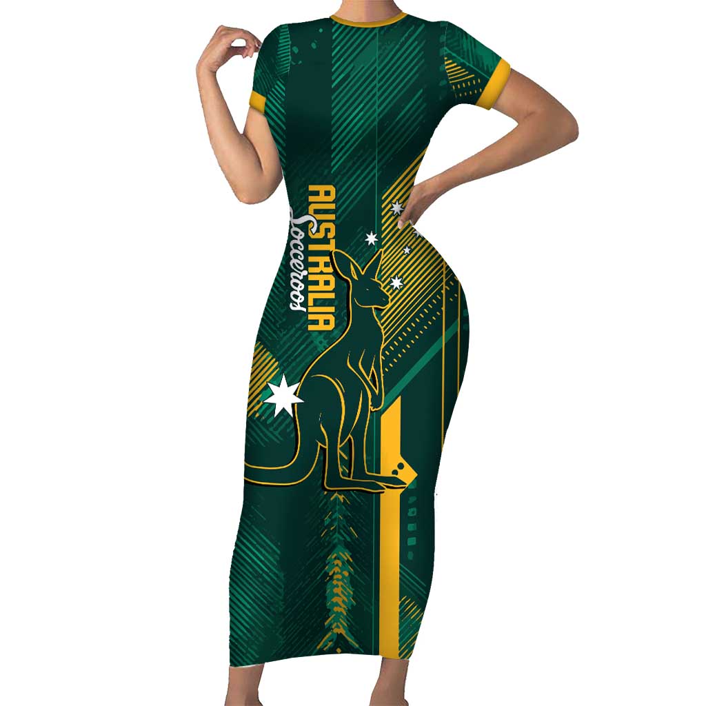Australia Socceroos 2026 Custom Short Sleeve Bodycon Dress Go Aussie Kangaroo National Color