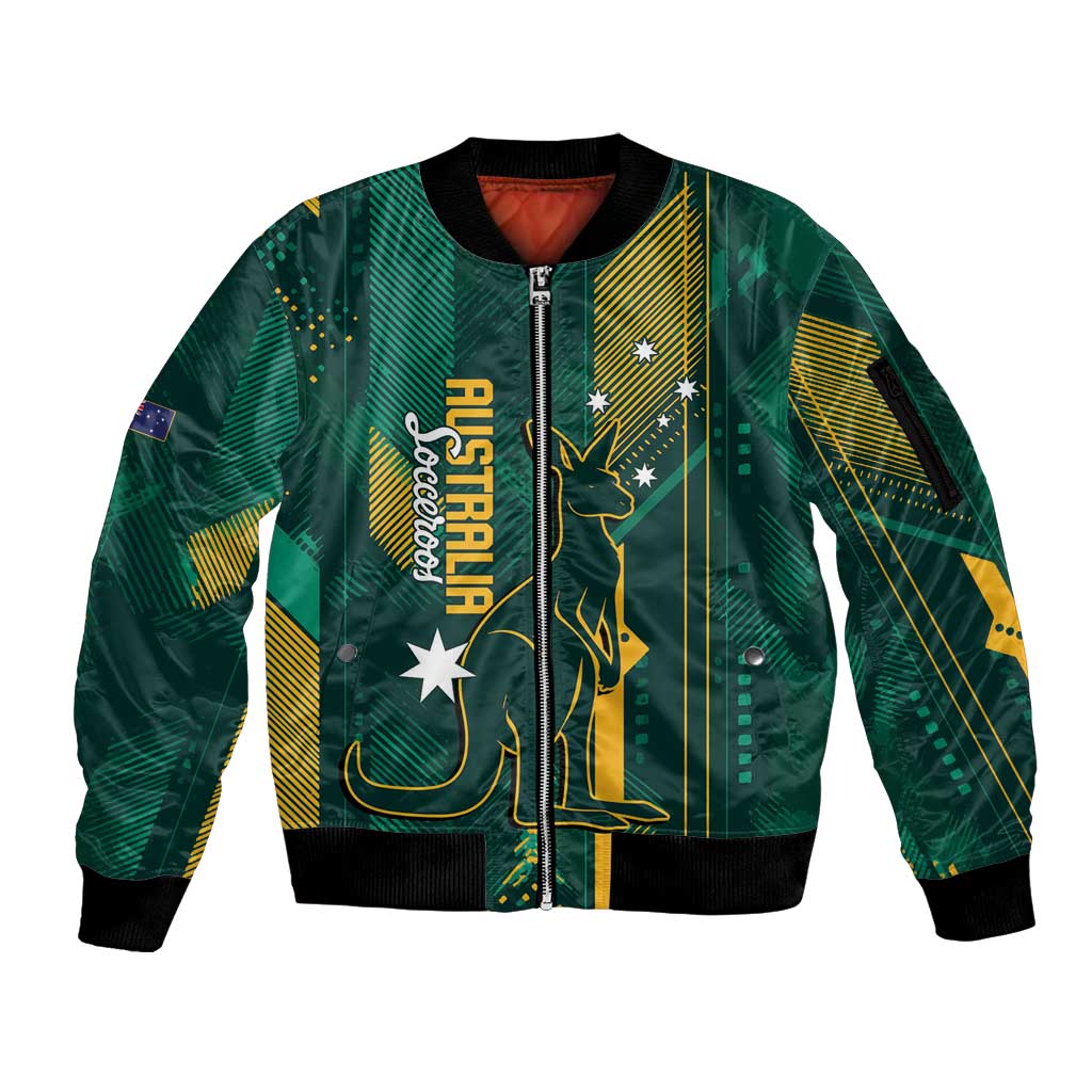 Australia Socceroos 2026 Custom Sleeve Zip Bomber Jacket Go Aussie Kangaroo National Color