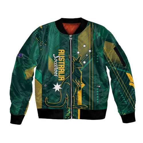 Australia Socceroos 2026 Custom Sleeve Zip Bomber Jacket Go Aussie Kangaroo National Color
