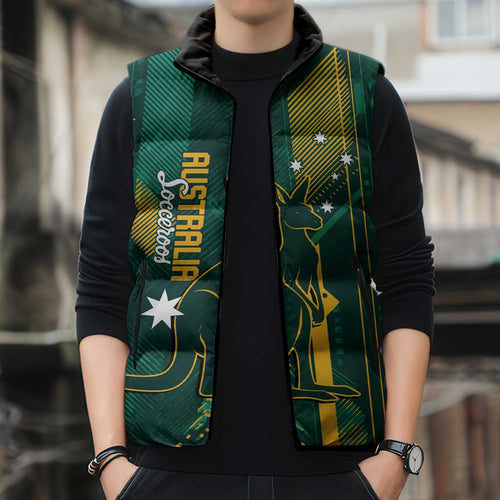 Australia Socceroos 2026 Custom Sleeveless Puffer Jacket Go Aussie Kangaroo National Color