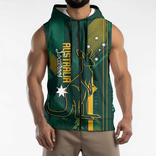 Australia Socceroos 2026 Custom Sleeveless Zip Hoodie Go Aussie Kangaroo National Color
