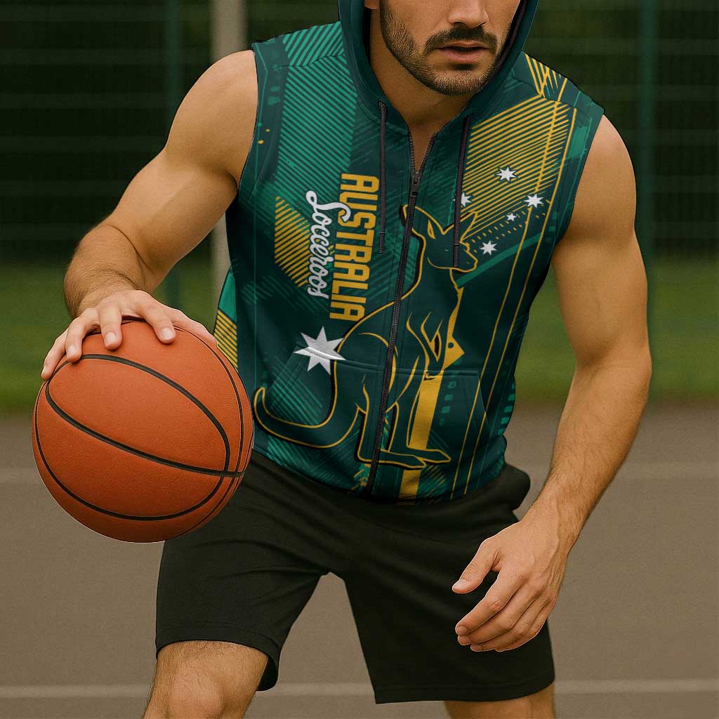 Australia Socceroos 2026 Custom Sleeveless Zip Hoodie Go Aussie Kangaroo National Color