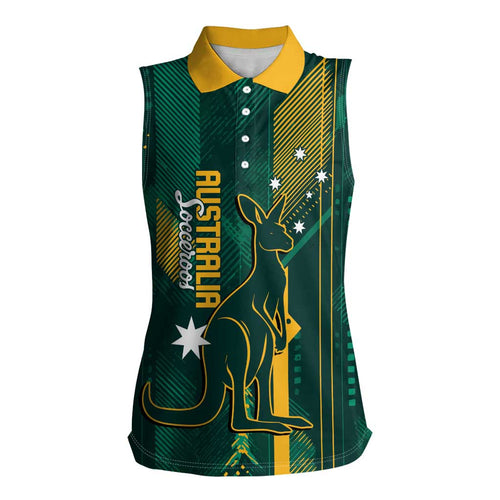Australia Socceroos 2026 Custom Women Sleeveless Polo Shirt Go Aussie Kangaroo National Color