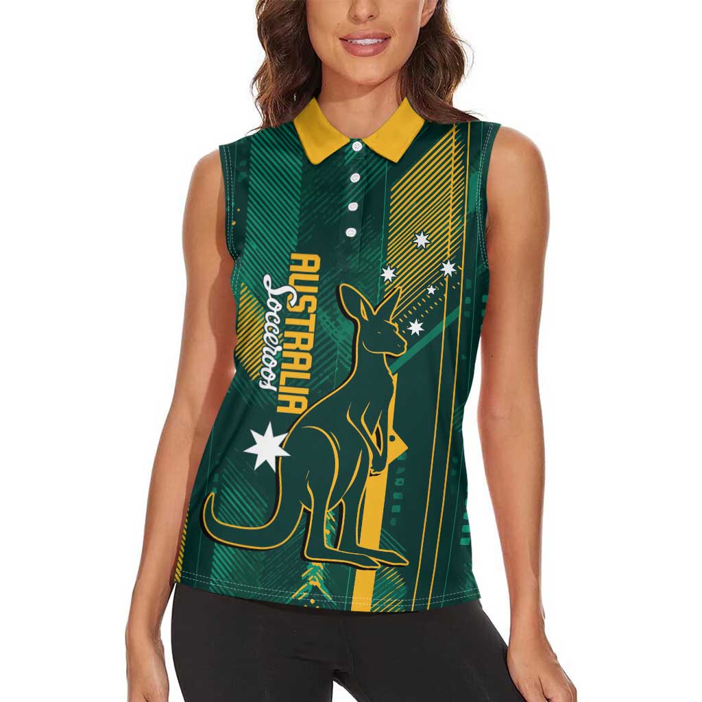 Australia Socceroos 2026 Custom Women Sleeveless Polo Shirt Go Aussie Kangaroo National Color
