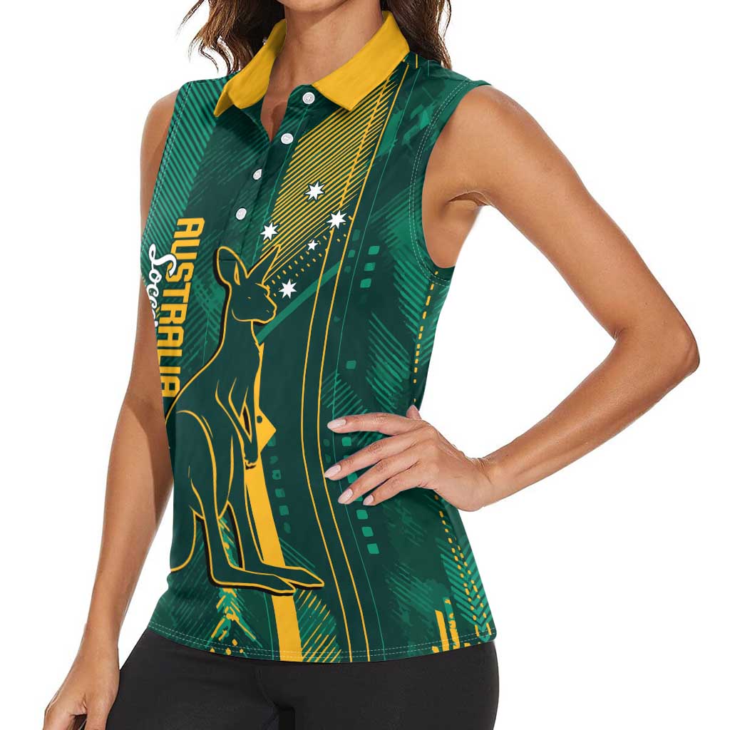 Australia Socceroos 2026 Custom Women Sleeveless Polo Shirt Go Aussie Kangaroo National Color