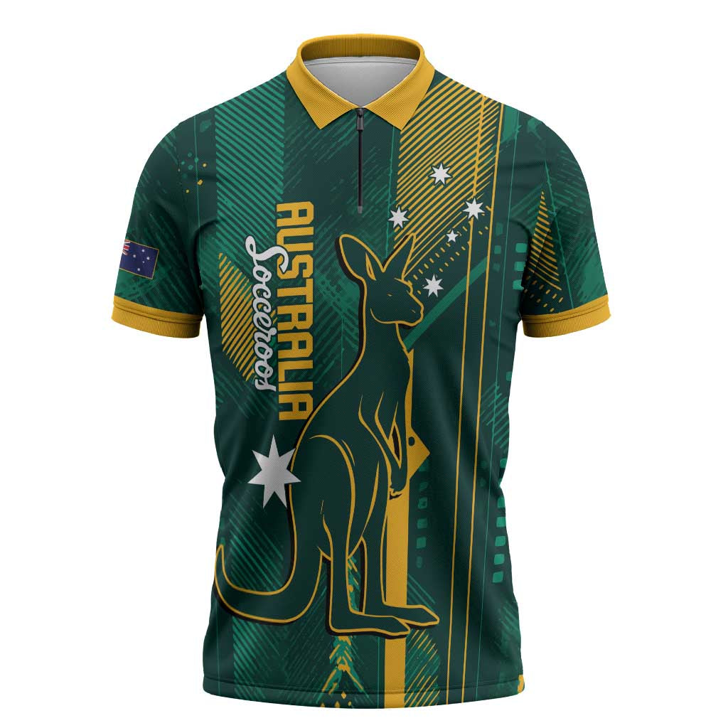 Australia Socceroos 2026 Custom Zipper Polo Shirt Go Aussie Kangaroo National Color