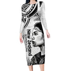New Zealand Women's Day Long Sleeve Bodycon Dress Aotearoa Kia Whakapumau Te Mana Wahine