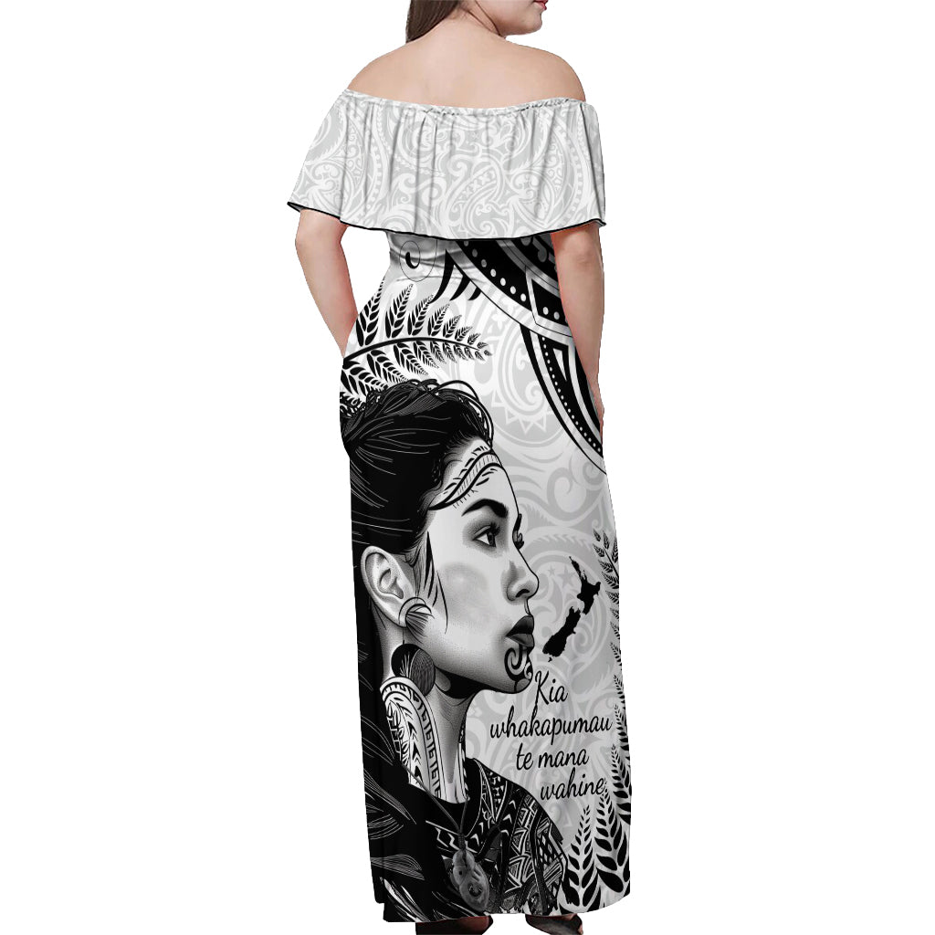 New Zealand Women's Day Off Shoulder Maxi Dress Aotearoa Kia Whakapumau Te Mana Wahine
