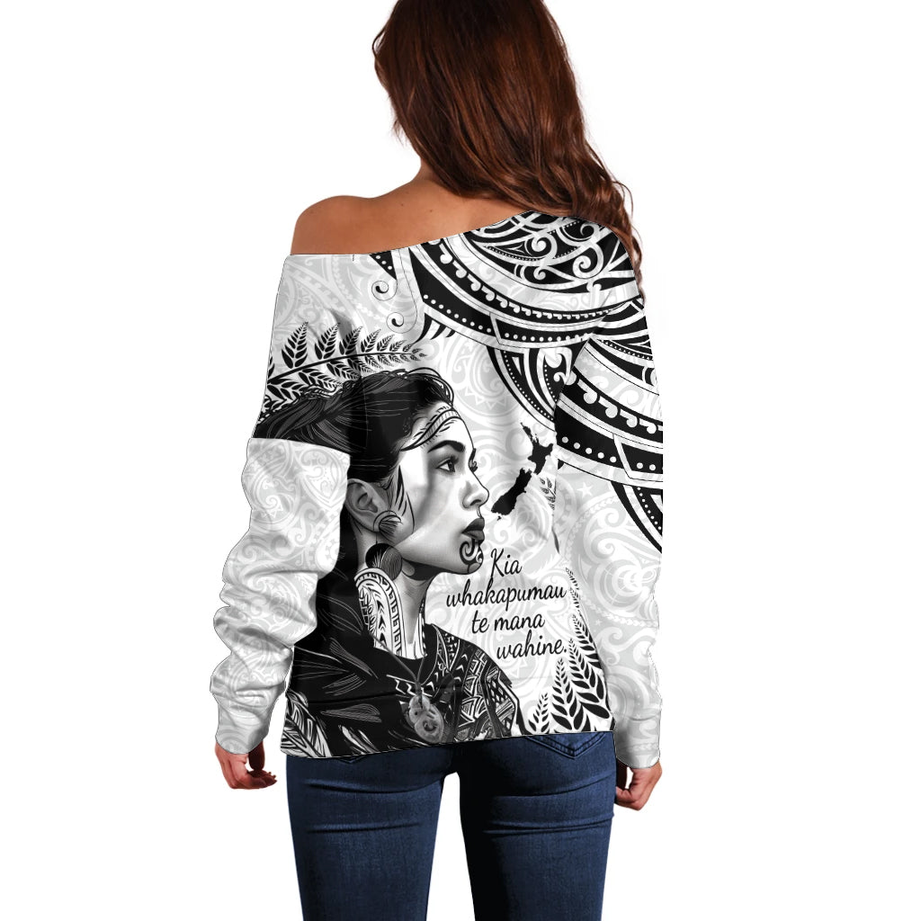 New Zealand Women's Day Off Shoulder Sweater Aotearoa Kia Whakapumau Te Mana Wahine