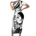 New Zealand Women's Day Short Sleeve Bodycon Dress Aotearoa Kia Whakapumau Te Mana Wahine