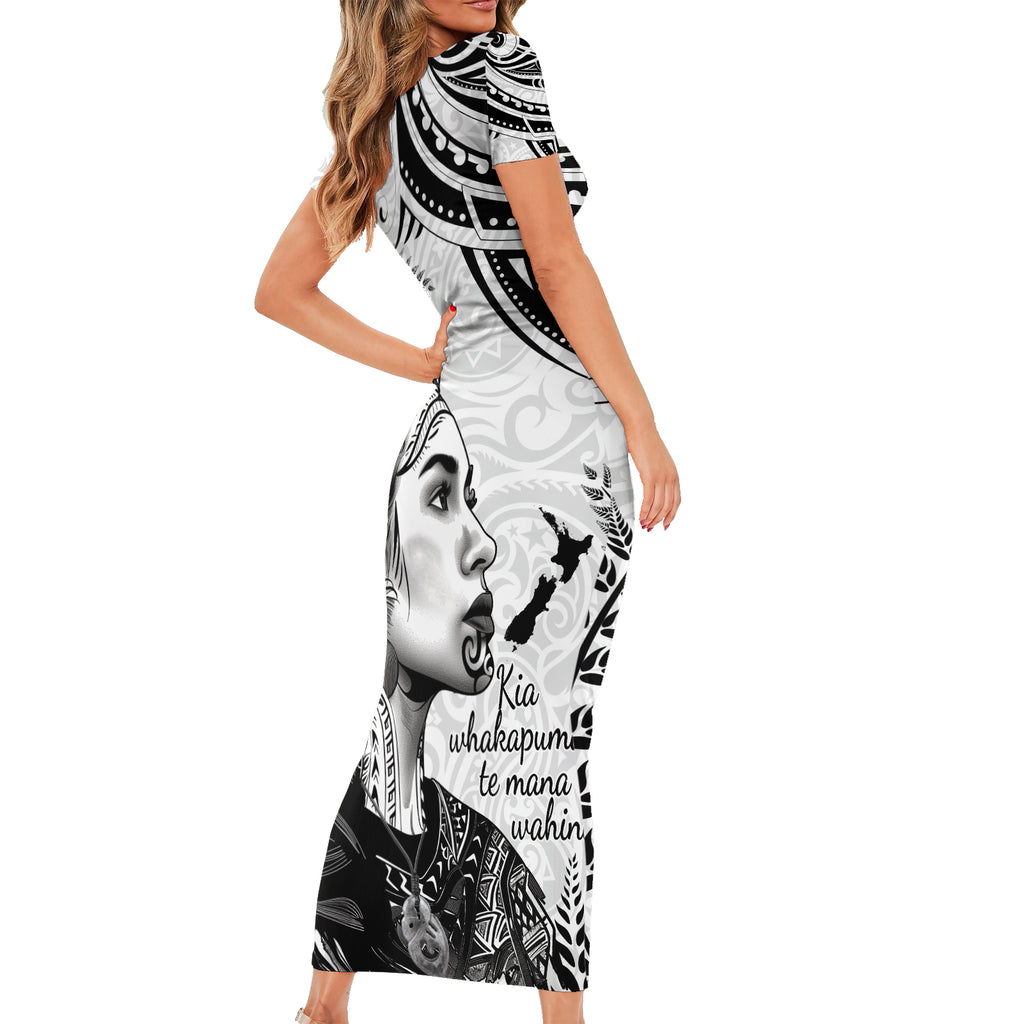 New Zealand Women's Day Short Sleeve Bodycon Dress Aotearoa Kia Whakapumau Te Mana Wahine