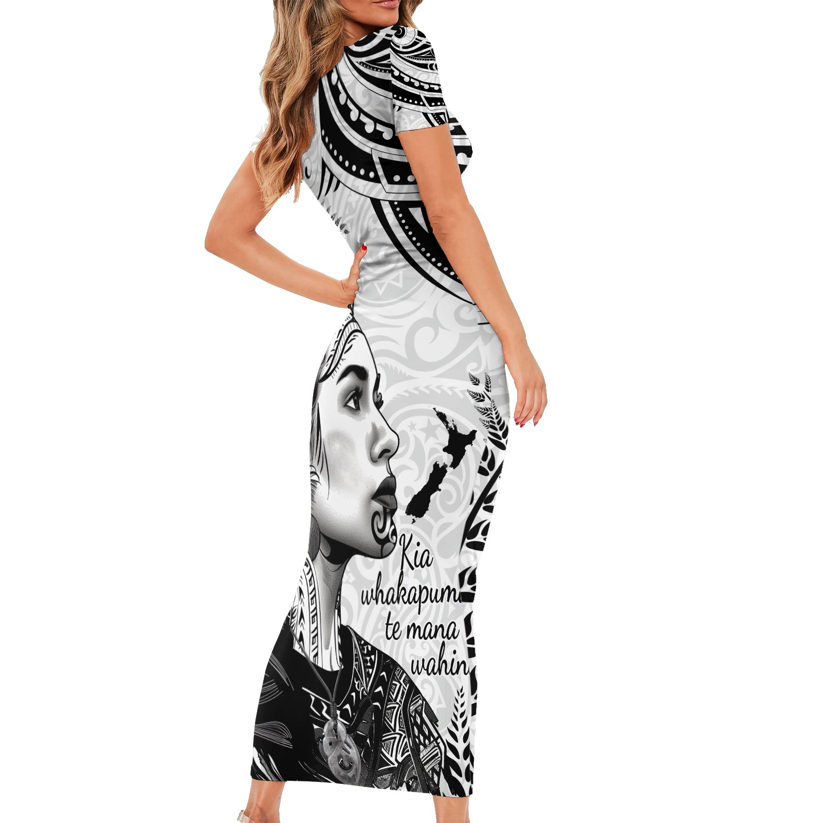 New Zealand Women's Day Short Sleeve Bodycon Dress Aotearoa Kia Whakapumau Te Mana Wahine
