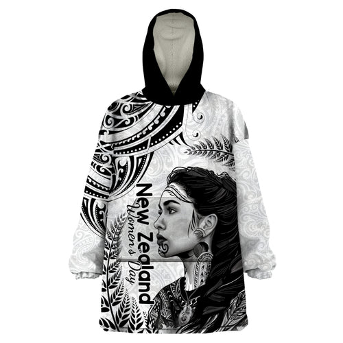 New Zealand Women's Day Wearable Blanket Hoodie Aotearoa Kia Whakapumau Te Mana Wahine