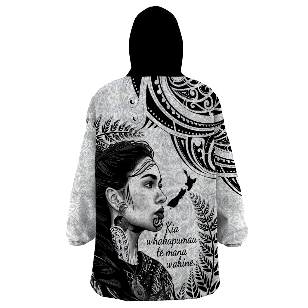 New Zealand Women's Day Wearable Blanket Hoodie Aotearoa Kia Whakapumau Te Mana Wahine