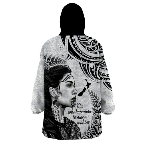 New Zealand Women's Day Wearable Blanket Hoodie Aotearoa Kia Whakapumau Te Mana Wahine