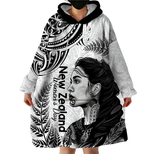 New Zealand Women's Day Wearable Blanket Hoodie Aotearoa Kia Whakapumau Te Mana Wahine