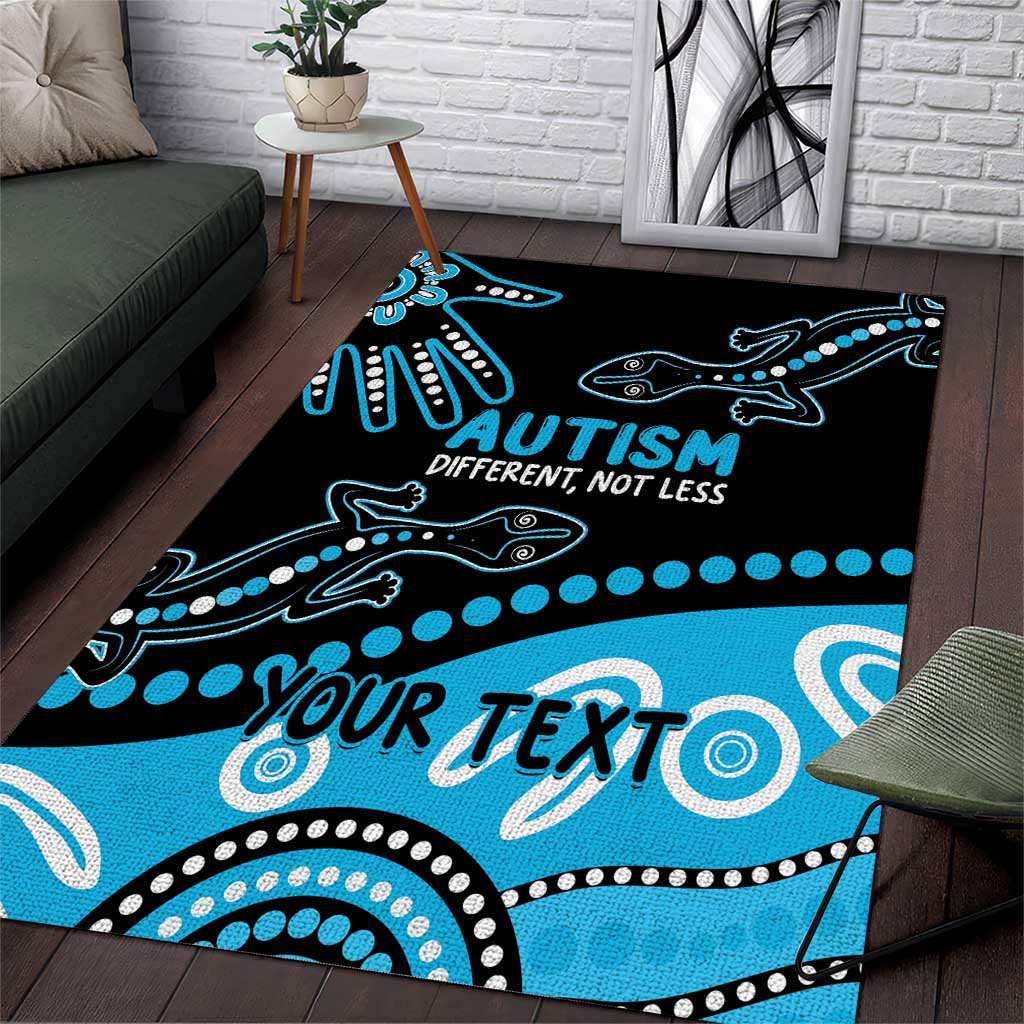 Different Not Less Autism Awareness Australia Personalised Area Rug Aussie Aboriginal Lizards