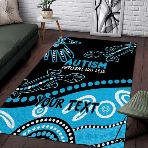 Different Not Less Autism Awareness Australia Personalised Area Rug Aussie Aboriginal Lizards