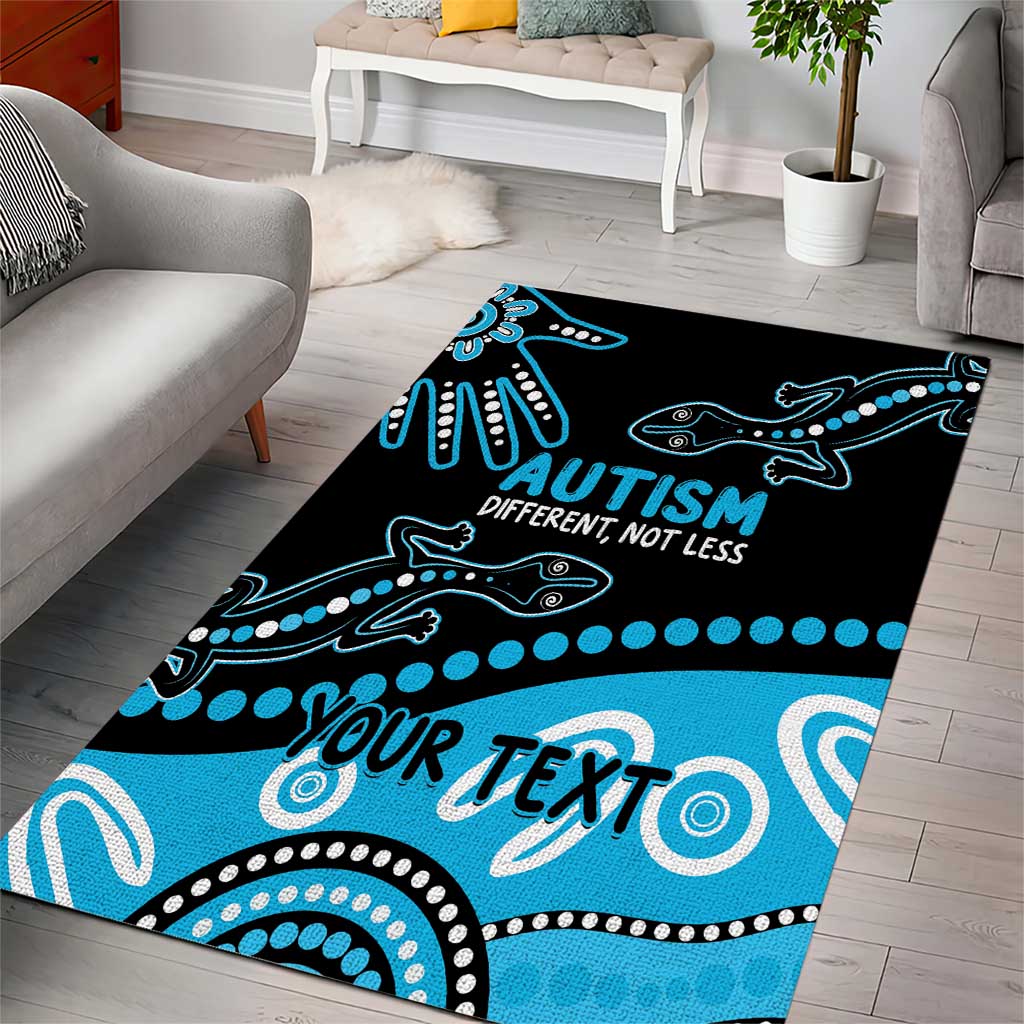 Different Not Less Autism Awareness Australia Personalised Area Rug Aussie Aboriginal Lizards