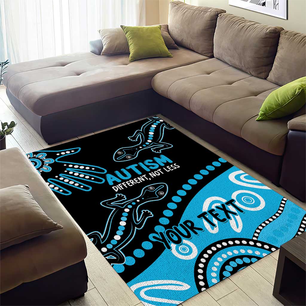 Different Not Less Autism Awareness Australia Personalised Area Rug Aussie Aboriginal Lizards