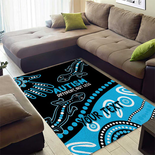 Different Not Less Autism Awareness Australia Personalised Area Rug Aussie Aboriginal Lizards