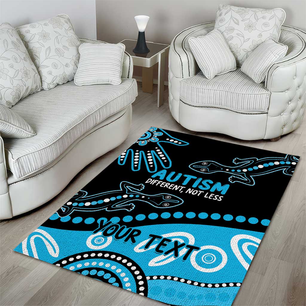Different Not Less Autism Awareness Australia Personalised Area Rug Aussie Aboriginal Lizards