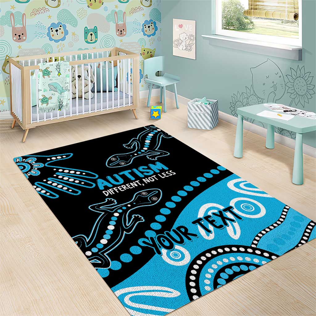 Different Not Less Autism Awareness Australia Personalised Area Rug Aussie Aboriginal Lizards
