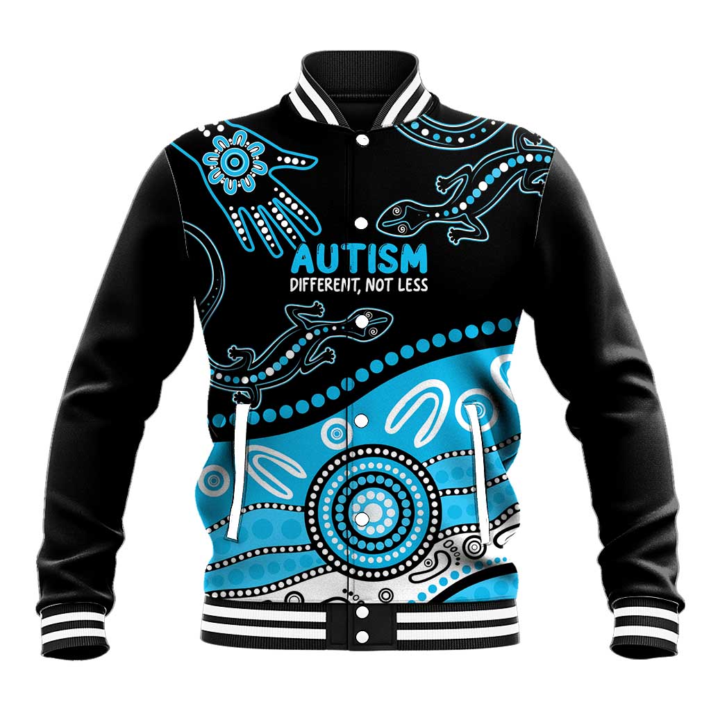 Different Not Less Autism Awareness Australia Personalised Baseball Jacket Aussie Aboriginal Lizards