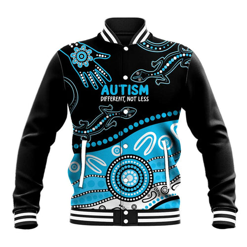 Different Not Less Autism Awareness Australia Personalised Baseball Jacket Aussie Aboriginal Lizards
