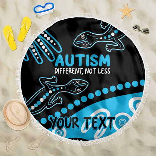 Different Not Less Autism Awareness Australia Personalised Beach Blanket Aussie Aboriginal Lizards