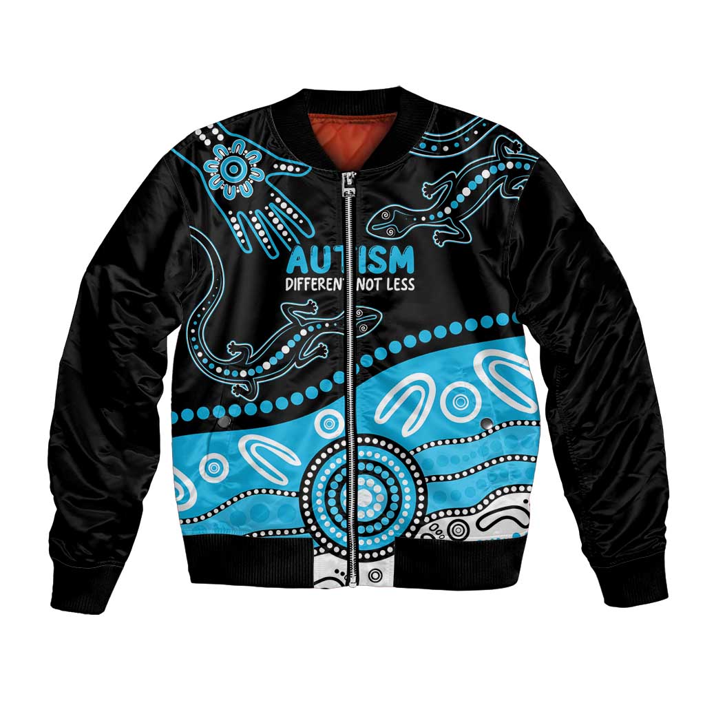 Different Not Less Autism Awareness Australia Personalised Bomber Jacket Aussie Aboriginal Lizards