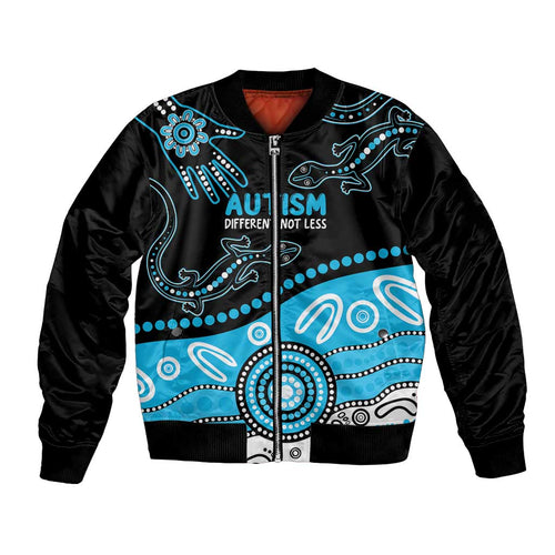 Different Not Less Autism Awareness Australia Personalised Bomber Jacket Aussie Aboriginal Lizards