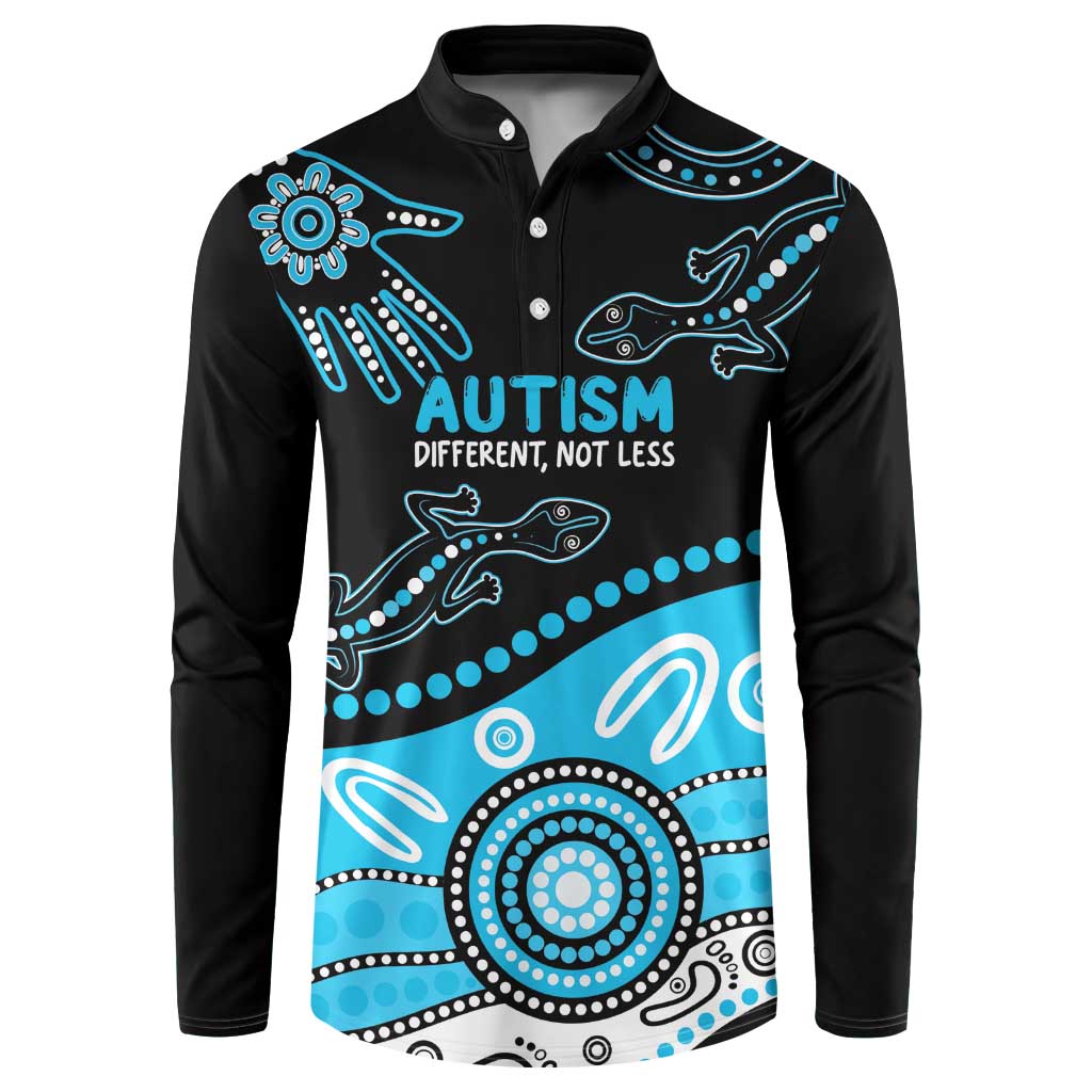 Different Not Less Autism Awareness Australia Personalised Button Sweatshirt Aussie Aboriginal Lizards