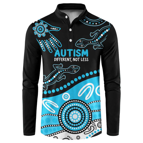 Different Not Less Autism Awareness Australia Personalised Button Sweatshirt Aussie Aboriginal Lizards