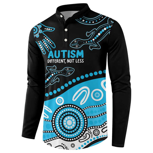Different Not Less Autism Awareness Australia Personalised Button Sweatshirt Aussie Aboriginal Lizards