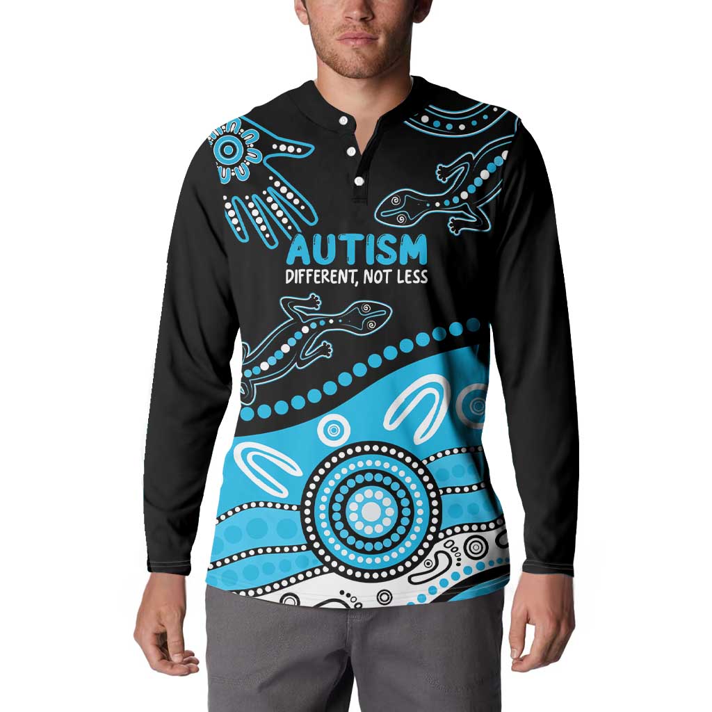 Different Not Less Autism Awareness Australia Personalised Button Sweatshirt Aussie Aboriginal Lizards