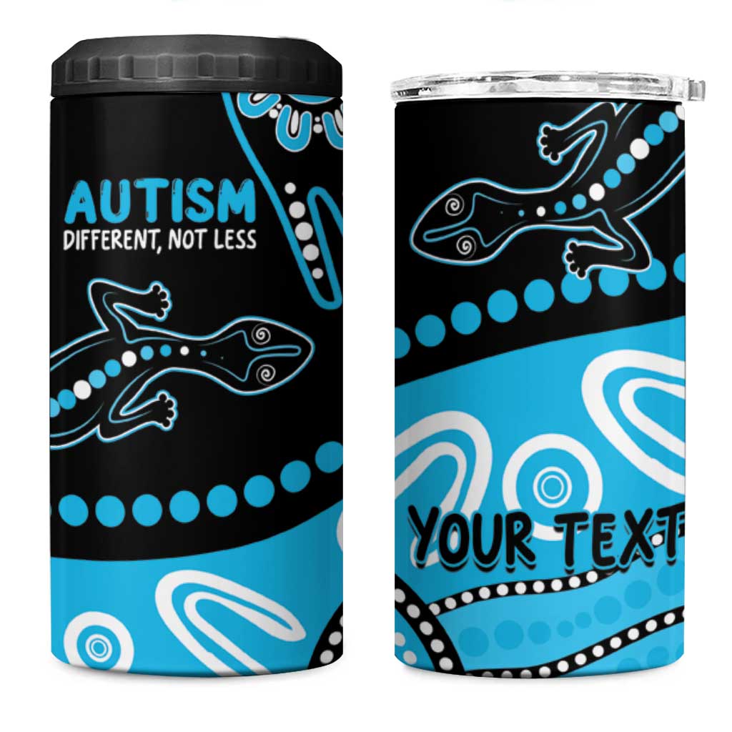 Different Not Less Autism Awareness Australia Personalised 4 in 1 Can Cooler Tumbler Aboriginal Lizards