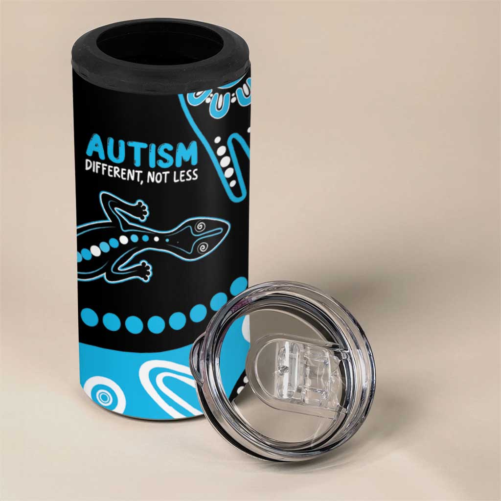 Different Not Less Autism Awareness Australia Personalised 4 in 1 Can Cooler Tumbler Aboriginal Lizards