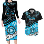Different Not Less Autism Awareness Australia Personalised Couples Matching Long Sleeve Bodycon Dress and Hawaiian Shirt Aussie Aboriginal Lizards