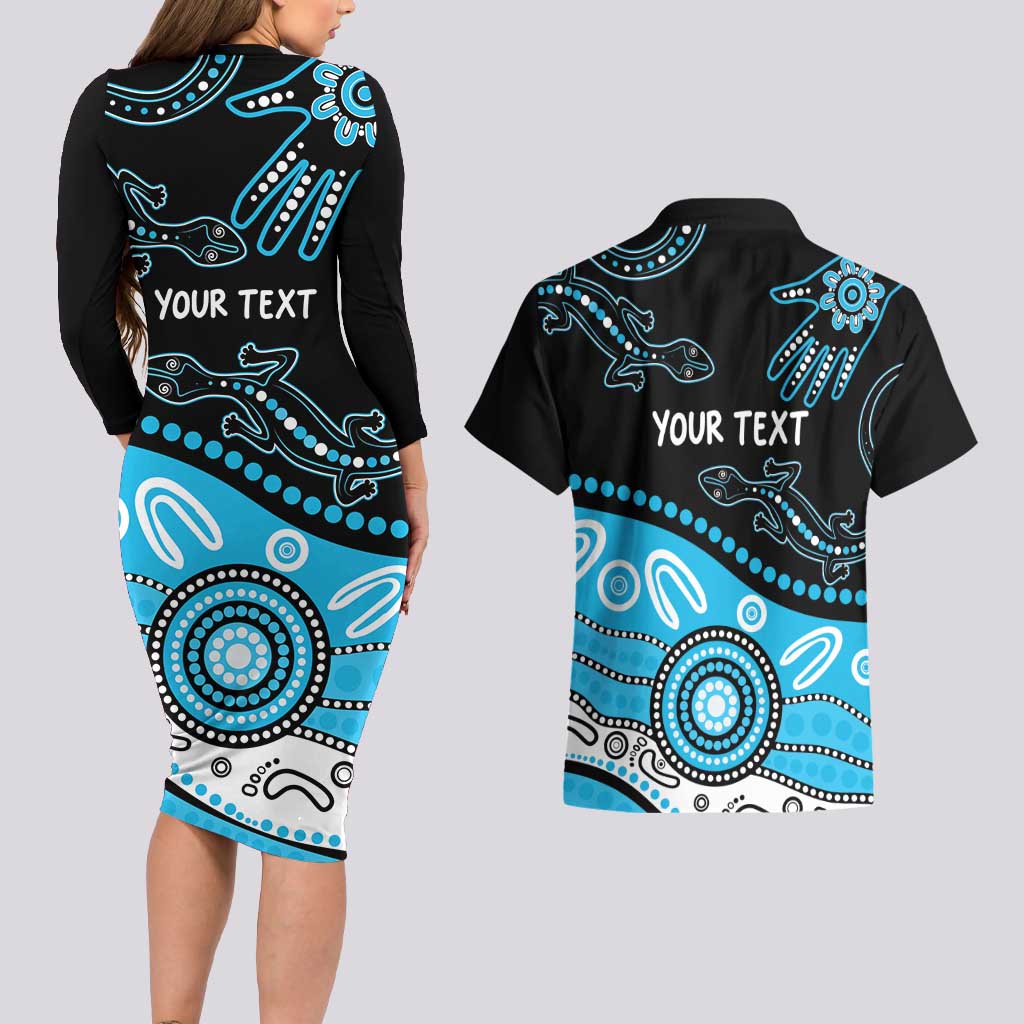 Different Not Less Autism Awareness Australia Personalised Couples Matching Long Sleeve Bodycon Dress and Hawaiian Shirt Aussie Aboriginal Lizards