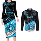 Different Not Less Autism Awareness Australia Personalised Couples Matching Long Sleeve Bodycon Dress and Long Sleeve Button Shirt Aussie Aboriginal Lizards