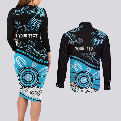 Different Not Less Autism Awareness Australia Personalised Couples Matching Long Sleeve Bodycon Dress and Long Sleeve Button Shirt Aussie Aboriginal Lizards