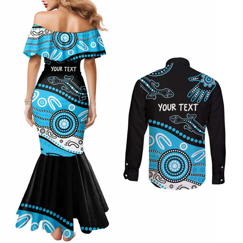 Different Not Less Autism Awareness Australia Personalised Couples Matching Mermaid Dress and Long Sleeve Button Shirt Aussie Aboriginal Lizards