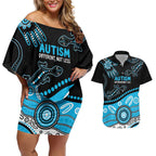 Different Not Less Autism Awareness Australia Personalised Couples Matching Off Shoulder Short Dress and Hawaiian Shirt Aussie Aboriginal Lizards