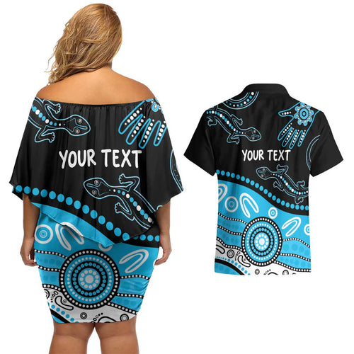 Different Not Less Autism Awareness Australia Personalised Couples Matching Off Shoulder Short Dress and Hawaiian Shirt Aussie Aboriginal Lizards
