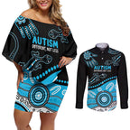 Different Not Less Autism Awareness Australia Personalised Couples Matching Off Shoulder Short Dress and Long Sleeve Button Shirt Aussie Aboriginal Lizards